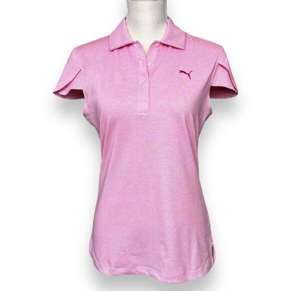 Puma Pink & White Striped Polo with Cap Sleeves Size S - Picture 2 of 9